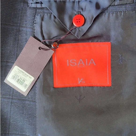 New Isaia Sport Coat - Navy Windowpane Pattern - Picture 2 of 4